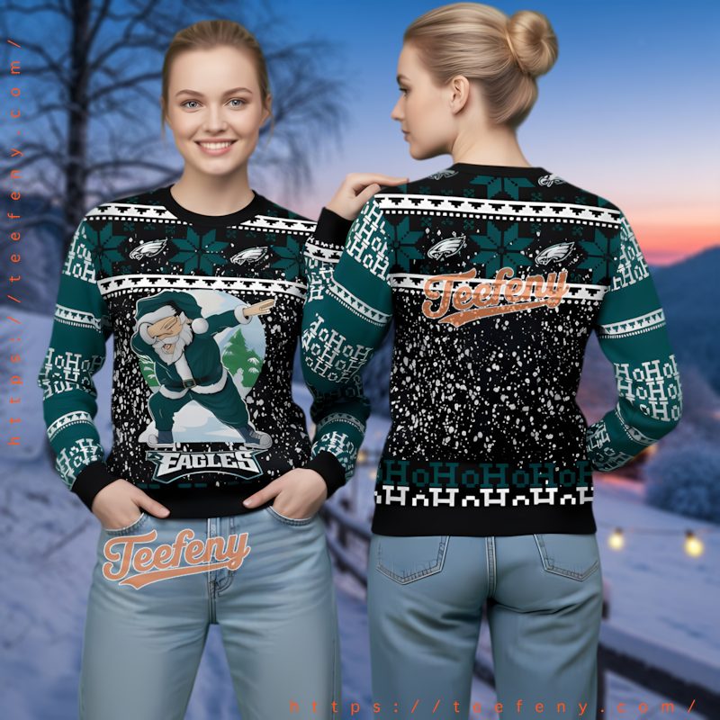 Philadelphia Eagles Christmas Light Grinch Stealing Logo Ugly Sweater