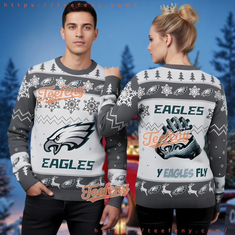 Philadelphia Eagles Grey Ugly Christmas Sweater Deer Pattern Holiday