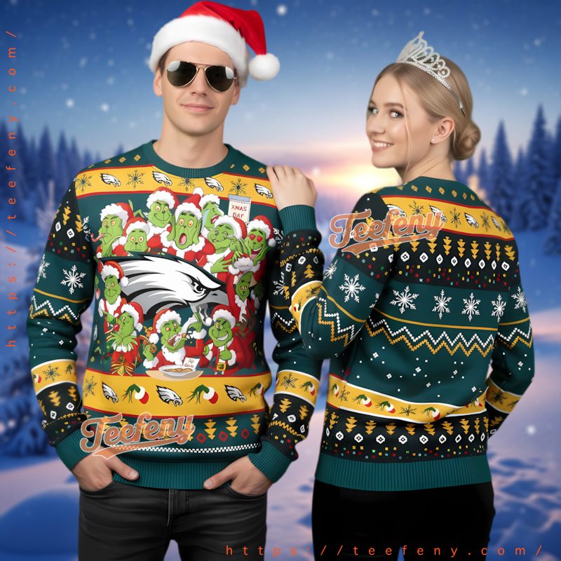 Philadelphia Eagles Grinch Crowd Ugly Christmas Sweater