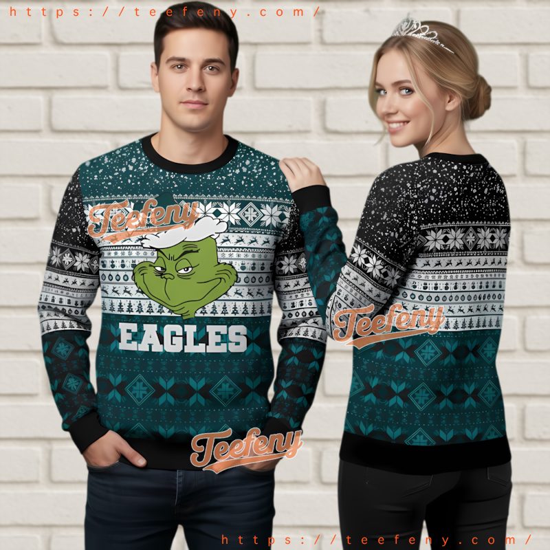 Philadelphia Eagles Grinch Face Ugly Christmas Sweater Holiday Gift