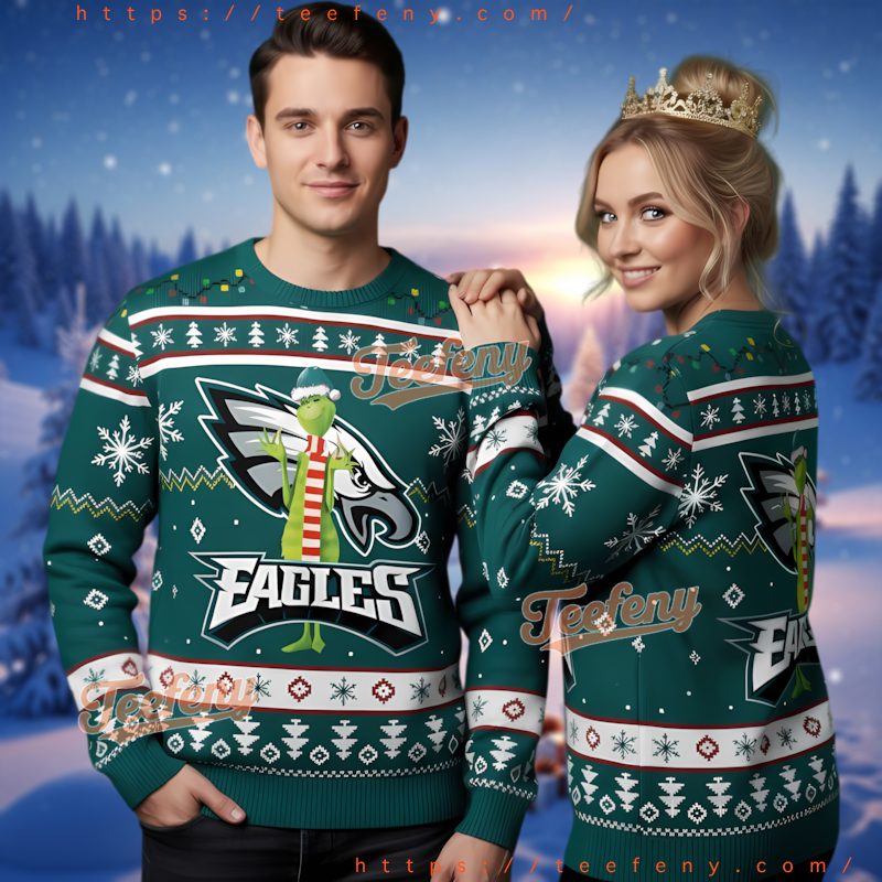Philadelphia Eagles Grinch Mascot Ugly Christmas Sweater