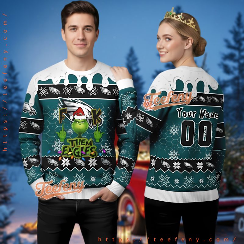 Philadelphia Eagles Grinch Middle Finger Ugly Christmas Sweater