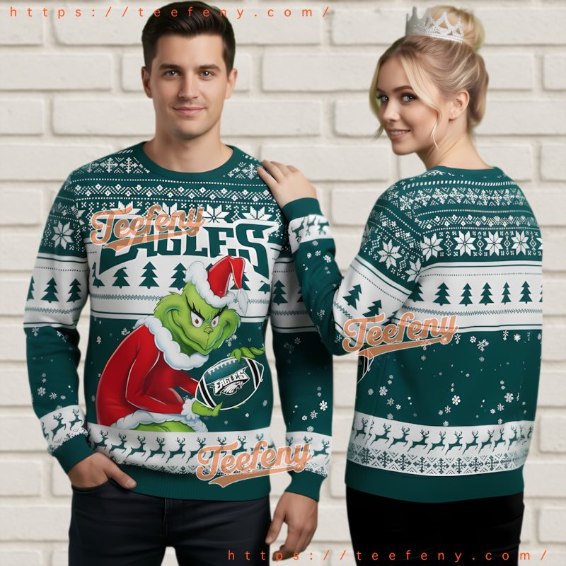Philadelphia Eagles Grinch Santa Suit Ugly Christmas Sweater Official