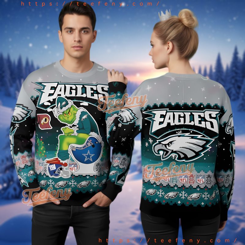 Philadelphia Eagles Grinch Toilet Cowboys Ugly Christmas Sweater