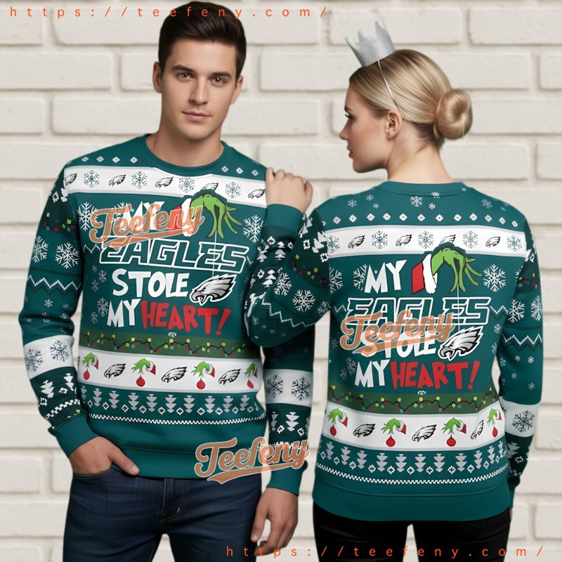 Philadelphia Eagles Grinchmas Stole My Heart Ugly Christmas Sweater