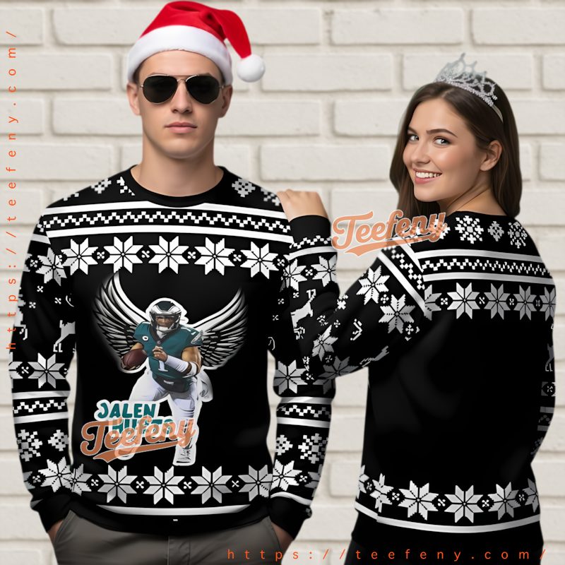 Philadelphia Eagles Jalen Hurts Angel Wings Ugly Christmas Sweater