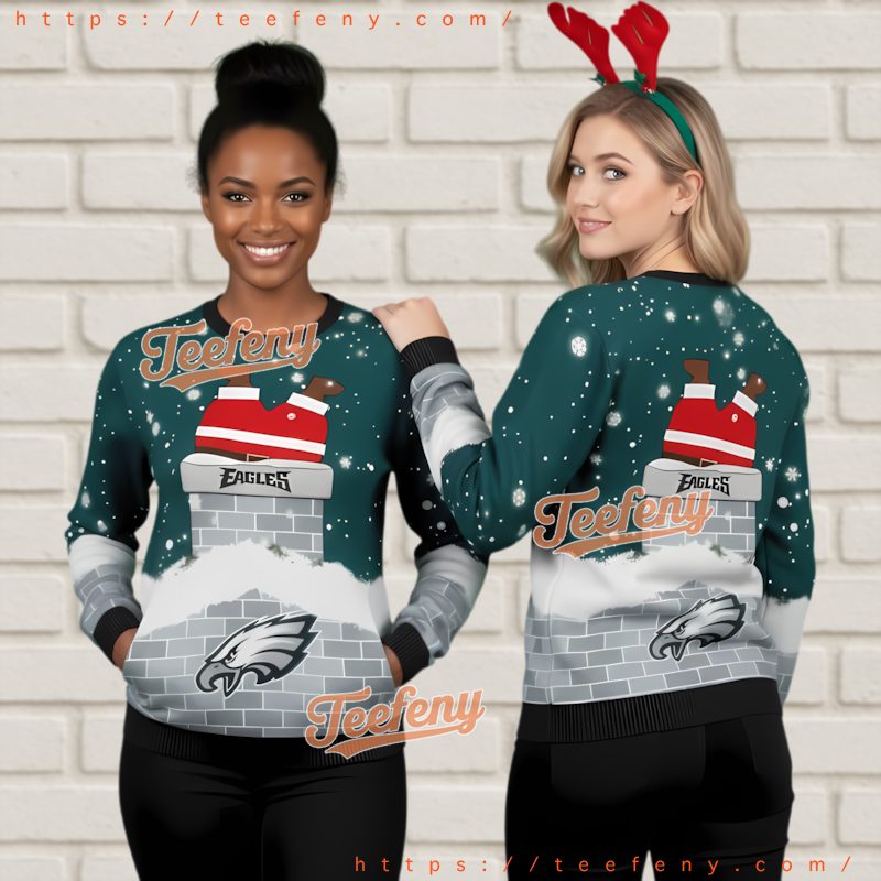 Philadelphia Eagles Logo Santa Chimney Ugly Christmas Sweater