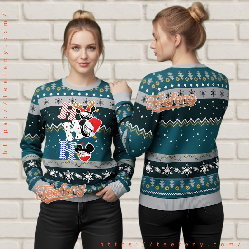 Philadelphia Eagles Mickey Reindeer Ugly Christmas Sweater Ho Ho Ho