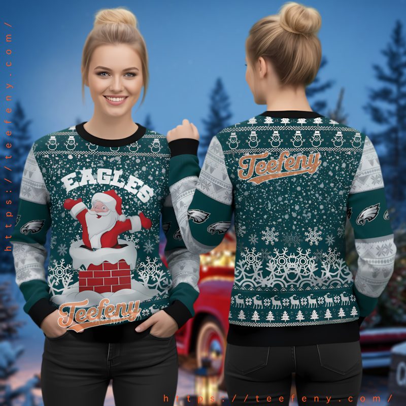 Philadelphia Eagles Santa Chimney Ugly Christmas 3D Pullover Hoodie
