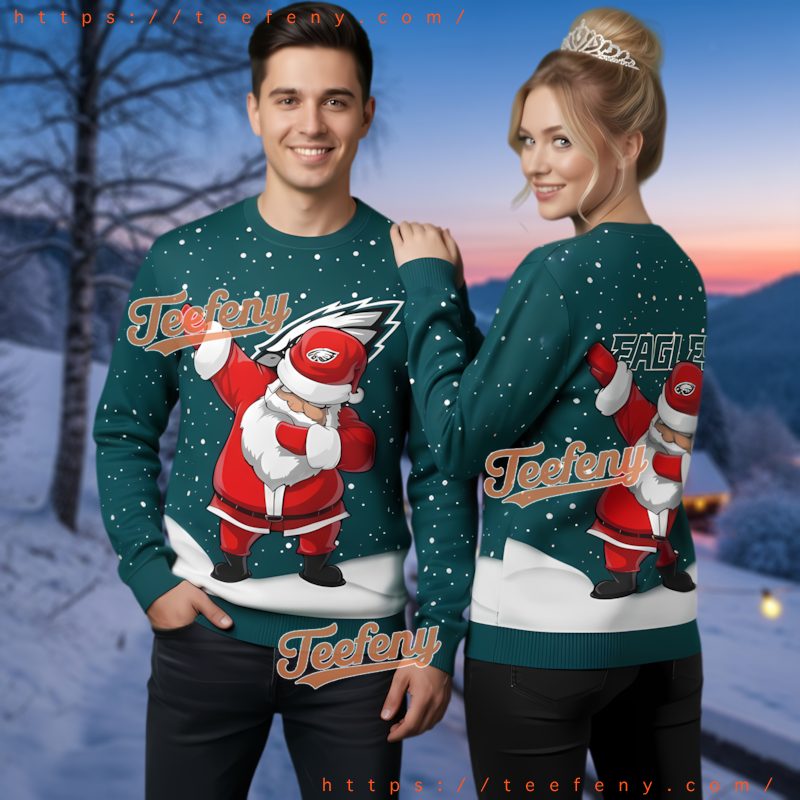 Philadelphia Eagles Santa Hat Dab Ugly Christmas Sweater Couple