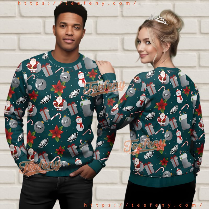 Philadelphia Eagles Santa Snowman Pattern Ugly Christmas Sweater