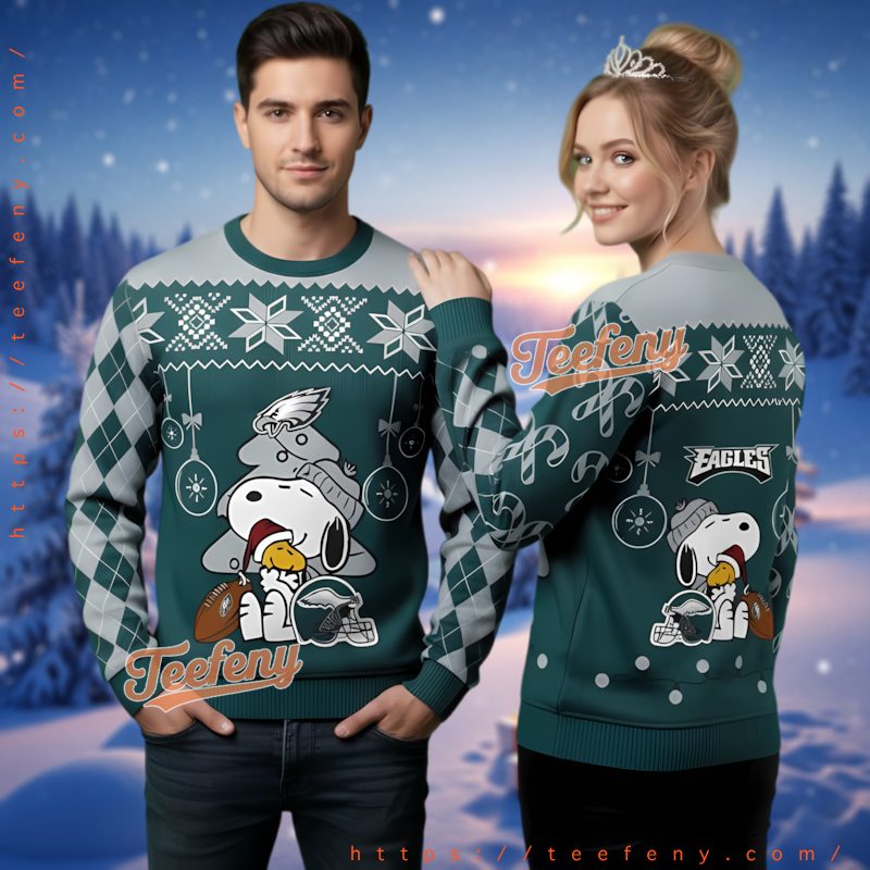 Philadelphia Eagles Snoopy Christmas Tree Ugly Sweater Argyle