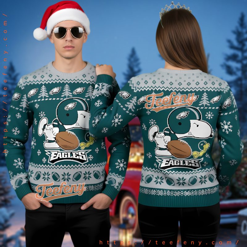Philadelphia Eagles Snoopy Helmet Ugly Christmas Sweater Peanuts