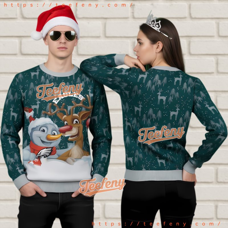 Philadelphia Eagles Snowman Rudolph Ugly Christmas Sweater