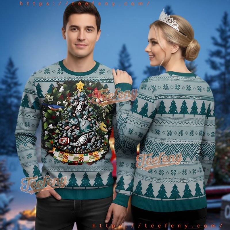 Philadelphia Eagles Tree Ball 3D Ugly Christmas Pullover Hoodie