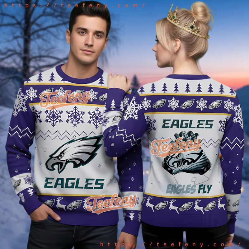Philadelphia Eagles White Purple Ugly Christmas Sweater
