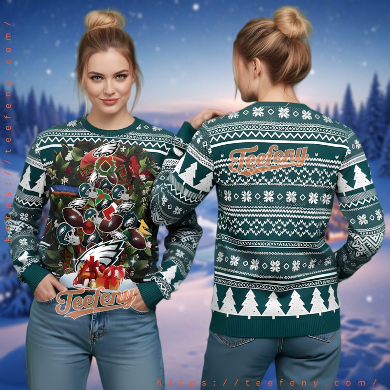 Philadelphia Eagles Wreath Ugly Christmas Sweater Design