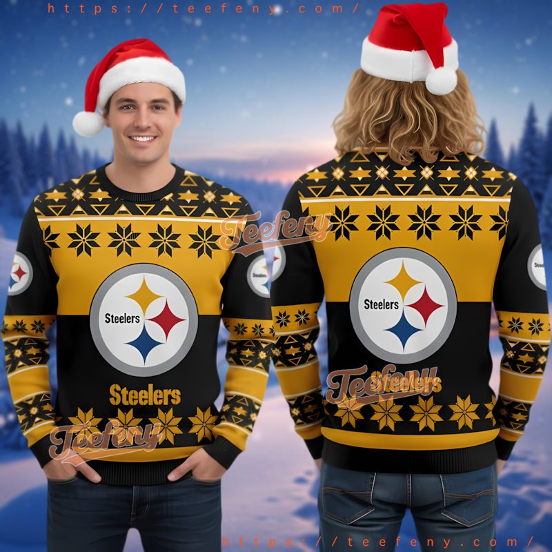 Pittsburgh Steelers Black Yellow Ugly Christmas Sweater Logo