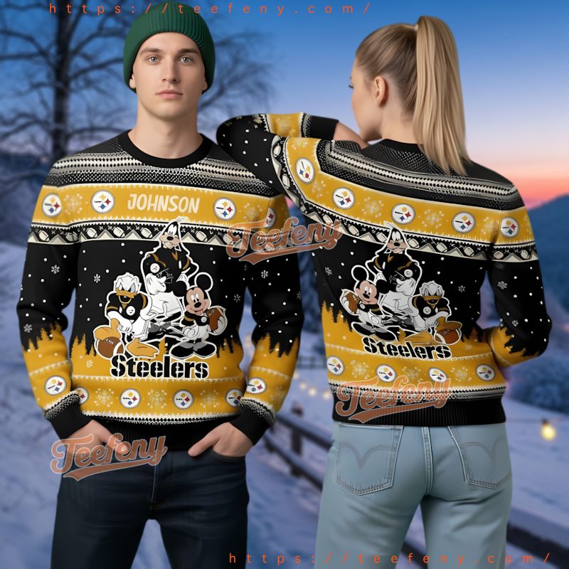 Pittsburgh Steelers Disney Mickey Donald Goofy Ugly Christmas Sweater