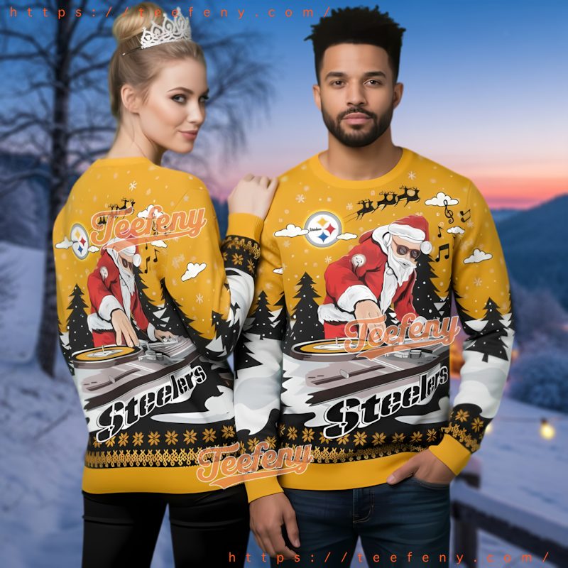 Pittsburgh Steelers Dj Santa Ugly Christmas Sweater Turntable