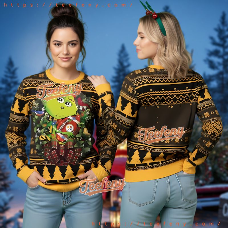 Pittsburgh Steelers Grinch Hugging Football Ugly Christmas Sweater
