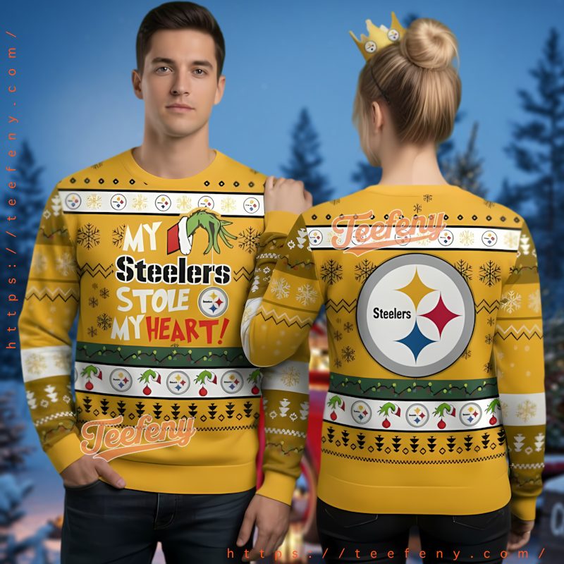 Pittsburgh Steelers Grinch My Heart Yellow Ugly Christmas Sweater