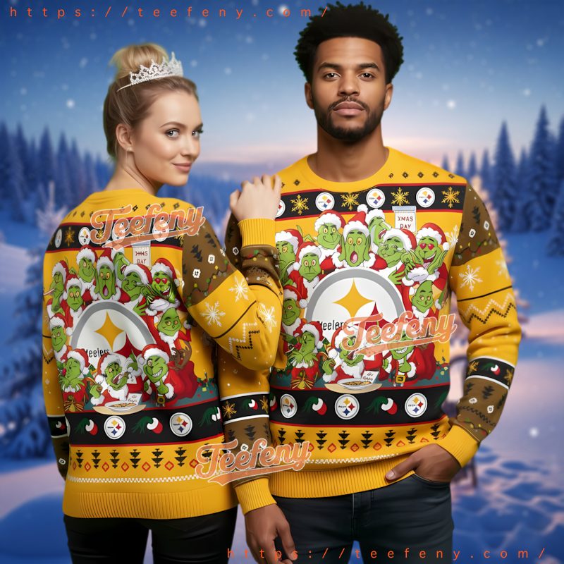 Pittsburgh Steelers Grinch Santa Ugly Christmas Sweater Holiday Party