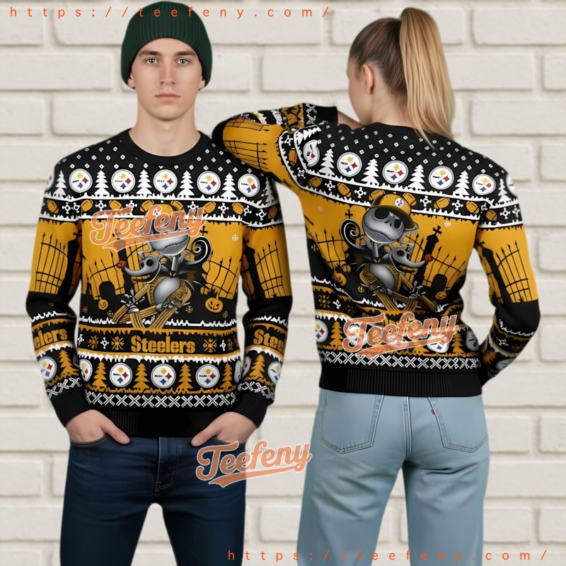 Pittsburgh Steelers Jack Skellington Zero Ugly Christmas Sweater