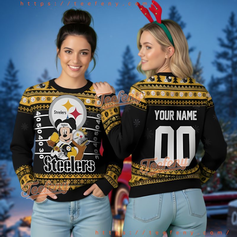 Pittsburgh Steelers Mickey Mouse Ugly Christmas Sweater Custom Name