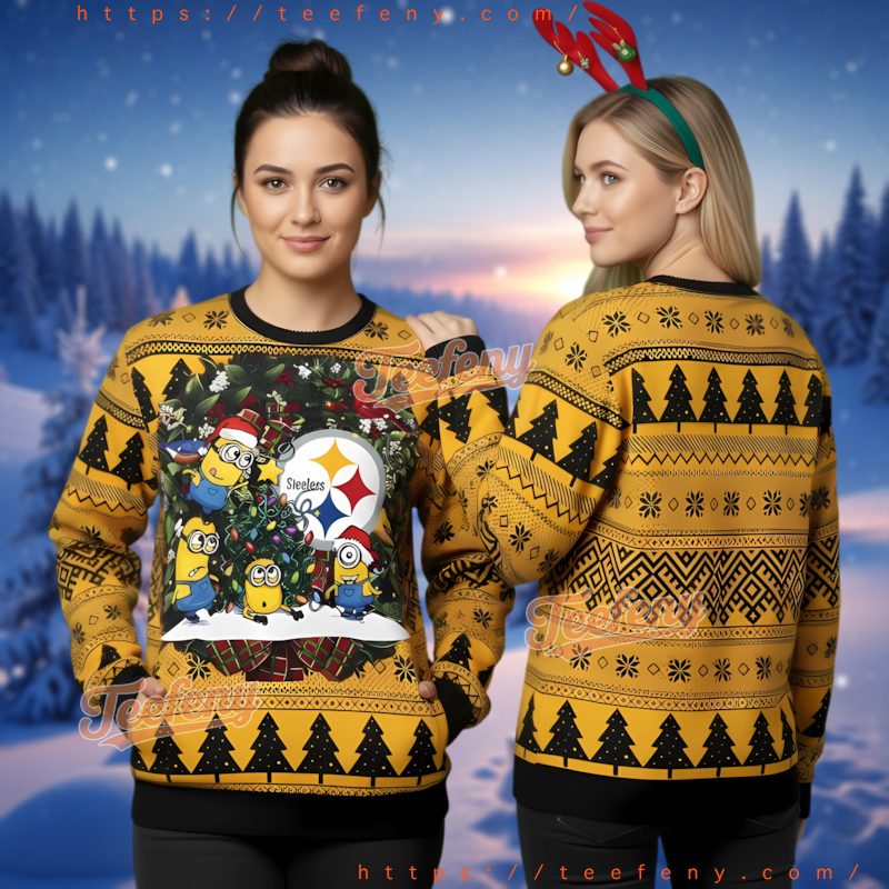 Pittsburgh Steelers Minions Christmas Tree Ugly Sweater
