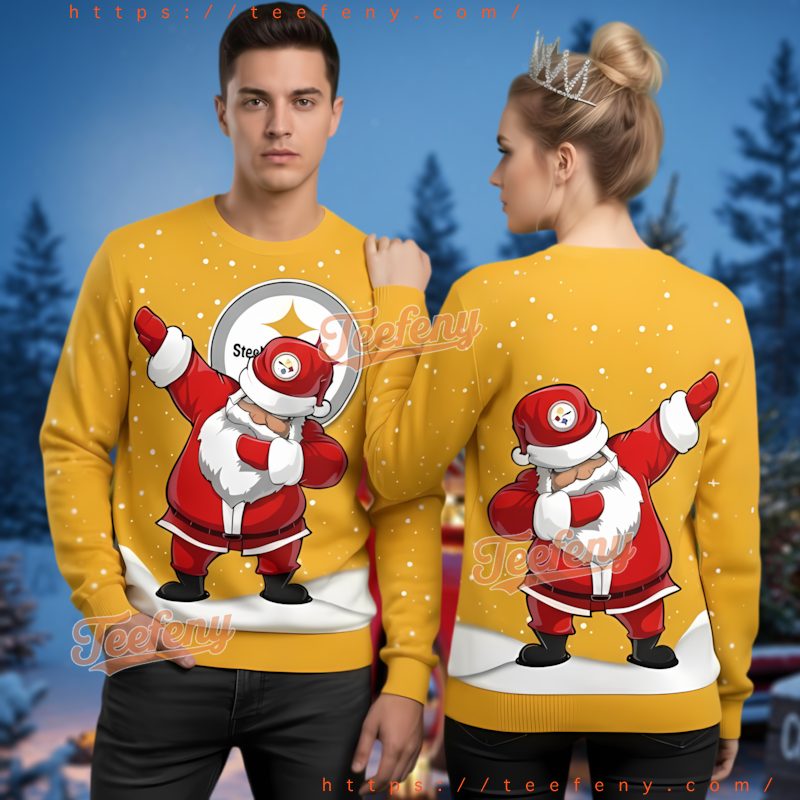 Pittsburgh Steelers Yellow Dab Santa Ugly Christmas Sweater