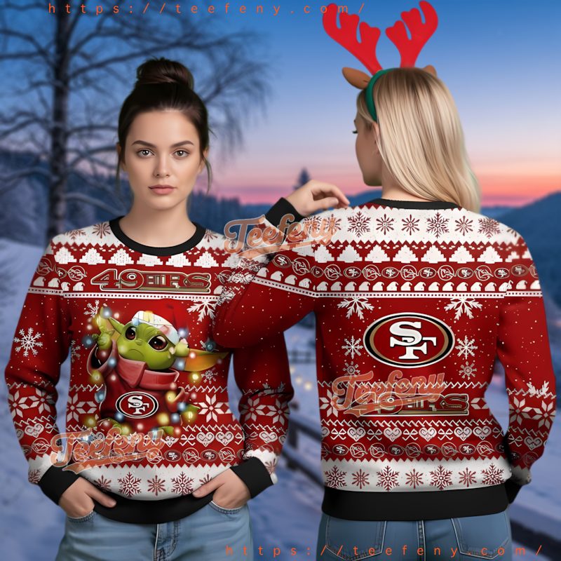 San Francisco 49Ers Baby Yoda Christmas Light Ugly Sweater