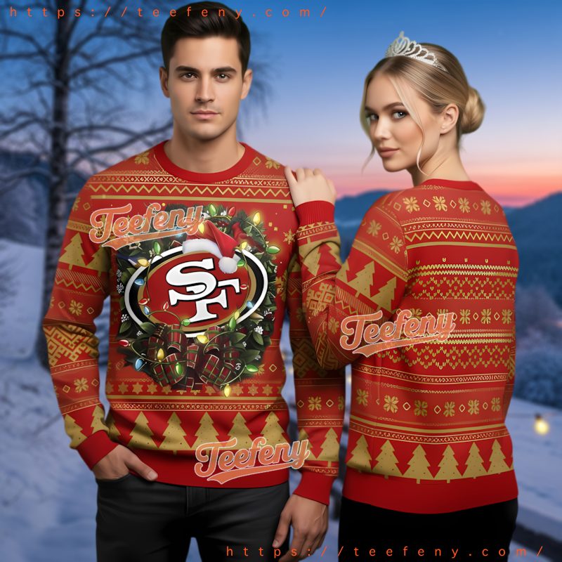 San Francisco 49Ers Best Christmas Wreath Light Ugly Sweater