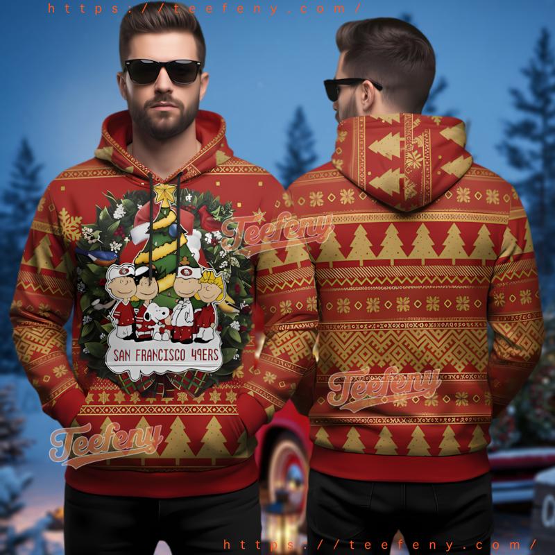 San Francisco 49Ers Charlie Brown Christmas Wreath Ugly Christmas 3D Hoodie