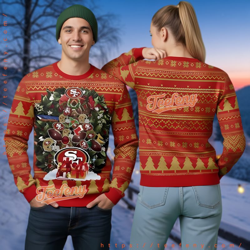 San Francisco 49Ers Christmas Tree Helmet Ugly Sweater