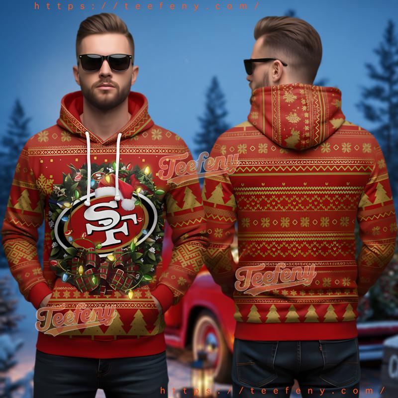 San Francisco 49Ers Christmas Wreath Light Up Ugly 3D Hoodie