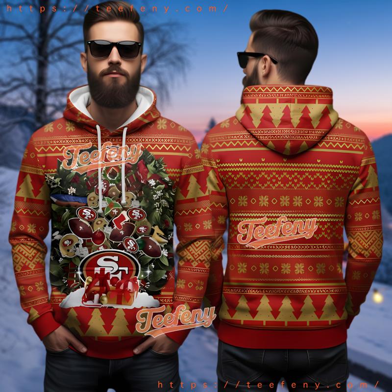 San Francisco 49Ers Festive Wreath And Gifts  Ugly Christmas 3D  Hoodie
