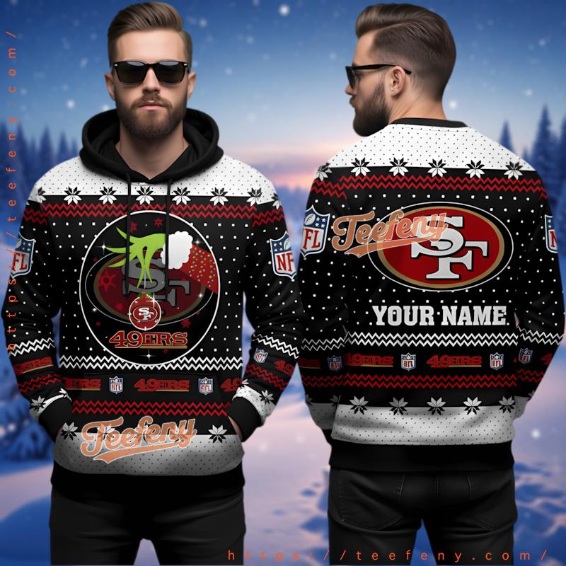 San Francisco 49Ers Grinch Hand Black Red Ugly Christmas 3D Hoodie