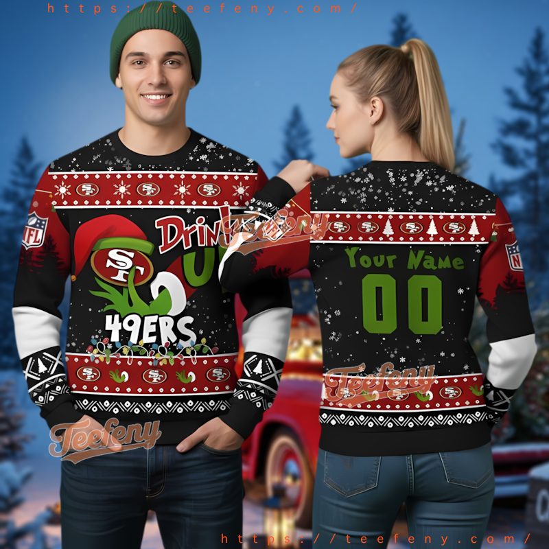 San Francisco 49Ers Grinch Personalized Drink Up Ugly Christmas Sweater