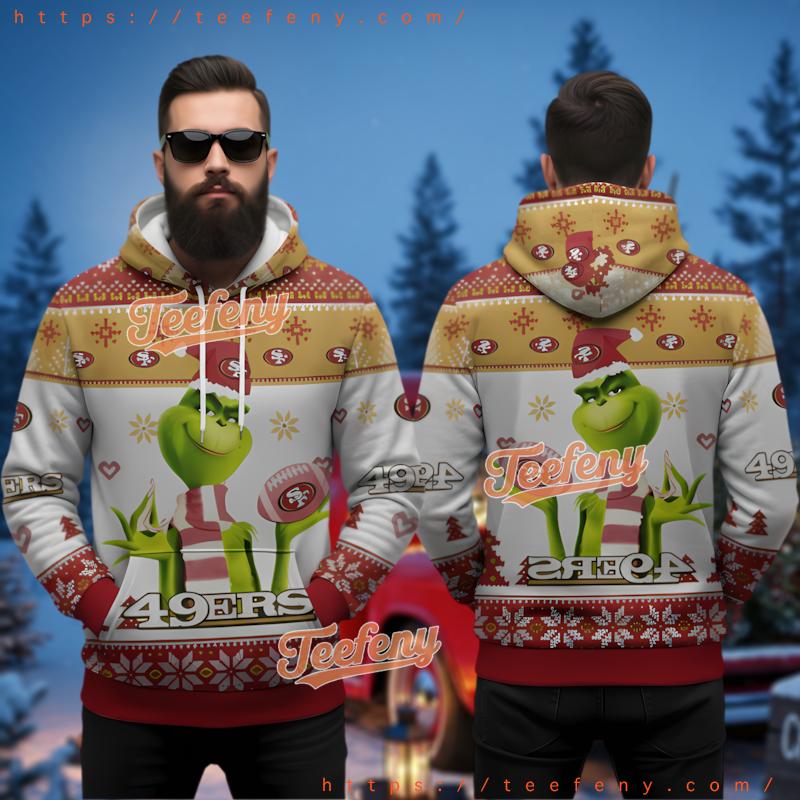 San Francisco 49Ers Grinch Santa Hat Ugly Christmas 3D Print Hoodie