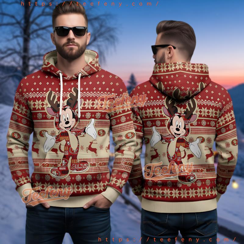 San Francisco 49Ers Mickey Mouse Reindeer Ugly Christmas 3D Hoodie San Francisco 49Ers Mickey Mouse Reindeer Ugly Christmas 3D Hoodie