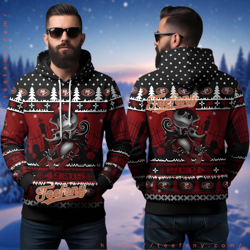 San Francisco 49Ers Nightmare Before Jack Skellington Ugly Christmas 3D Hoodie San Francisco 49Ers Nightmare Before Jack Skellington Ugly Christmas 3D Hoodie