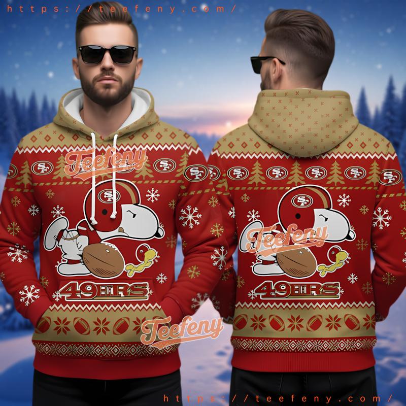 San Francisco 49Ers Peanuts Snoopy And Woodstock Ugly Christmas 3D Hoodie San Francisco 49Ers Peanuts Snoopy And Woodstock Ugly Christmas 3D Hoodie