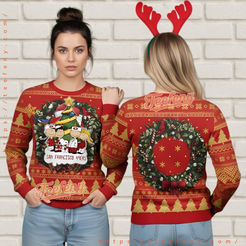 San Francisco 49Ers Snoopy Peanuts Ugly Christmas Sweater Wreath