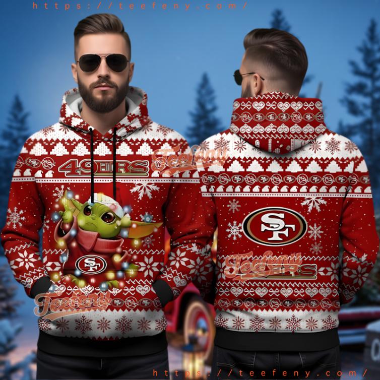 San Francisco 49Ers Star Wars Grogu Festive Chrismtas Ugly 3D Hoodie San Francisco 49Ers Star Wars Grogu Festive Chrismtas Ugly 3D Hoodie
