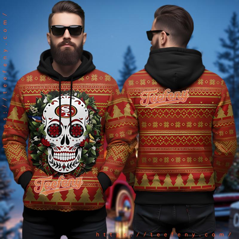 San Francisco 49Ers Sugar Skull Floral Ugly Christmas Hoodie 3D Print San Francisco 49Ers Sugar Skull Floral Ugly Christmas Hoodie 3D Print