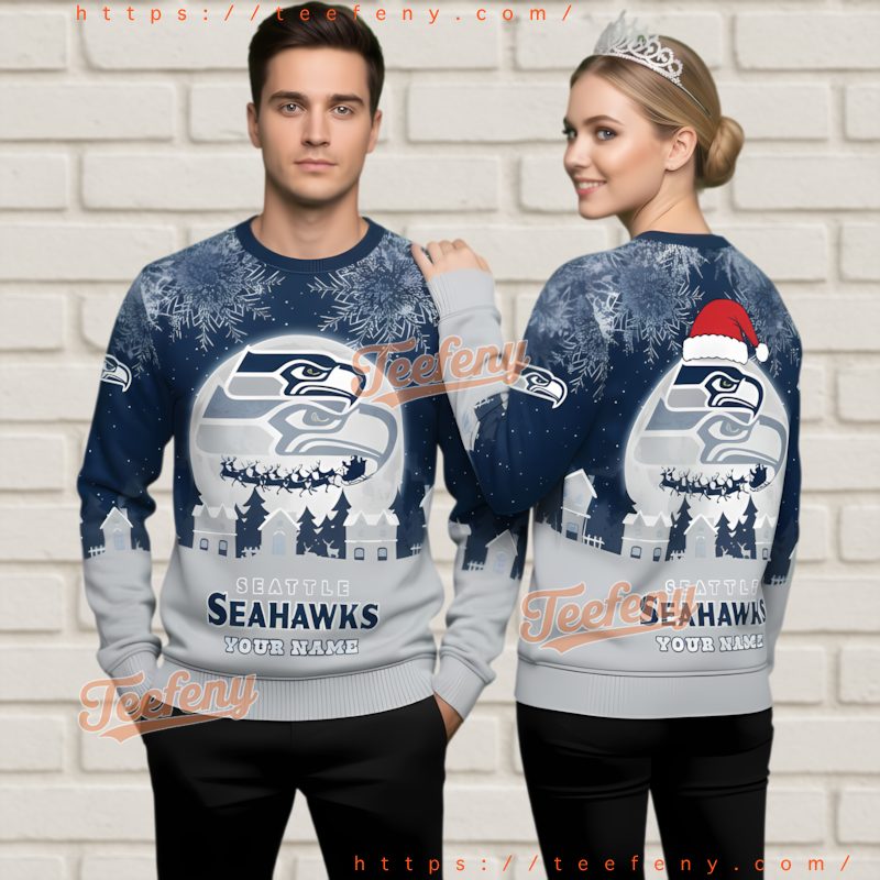 Seattle Seahawks Custom Name Ugly Christmas Sweater Men Women