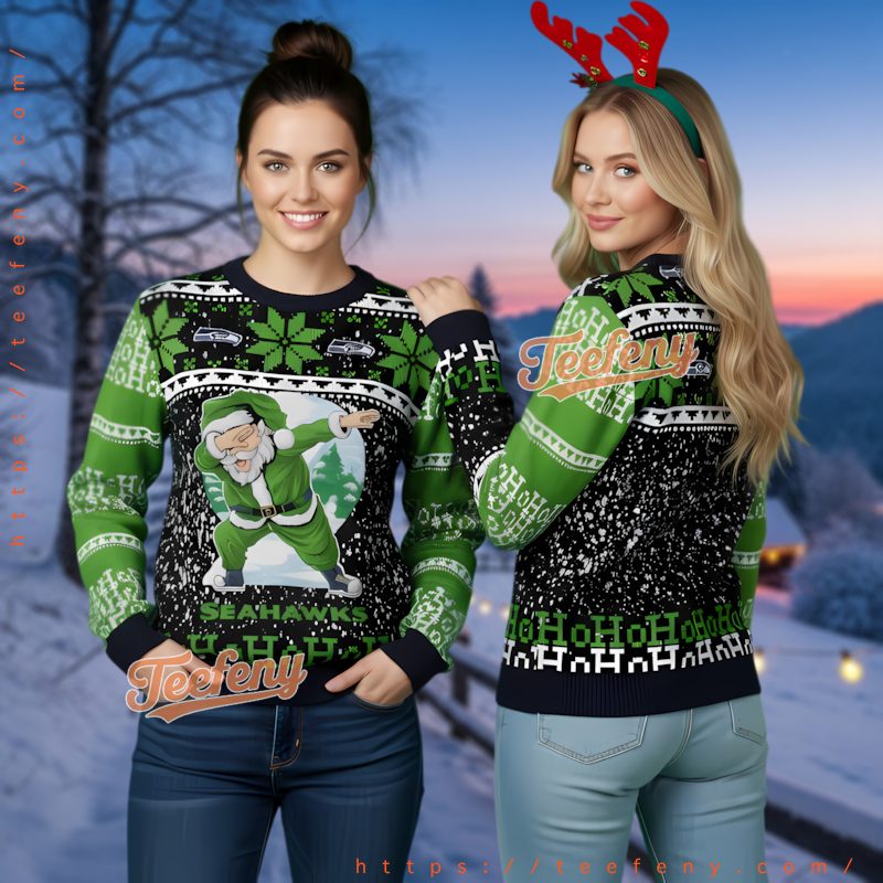 Seattle Seahawks Dabbing Santa Ugly Christmas Sweater