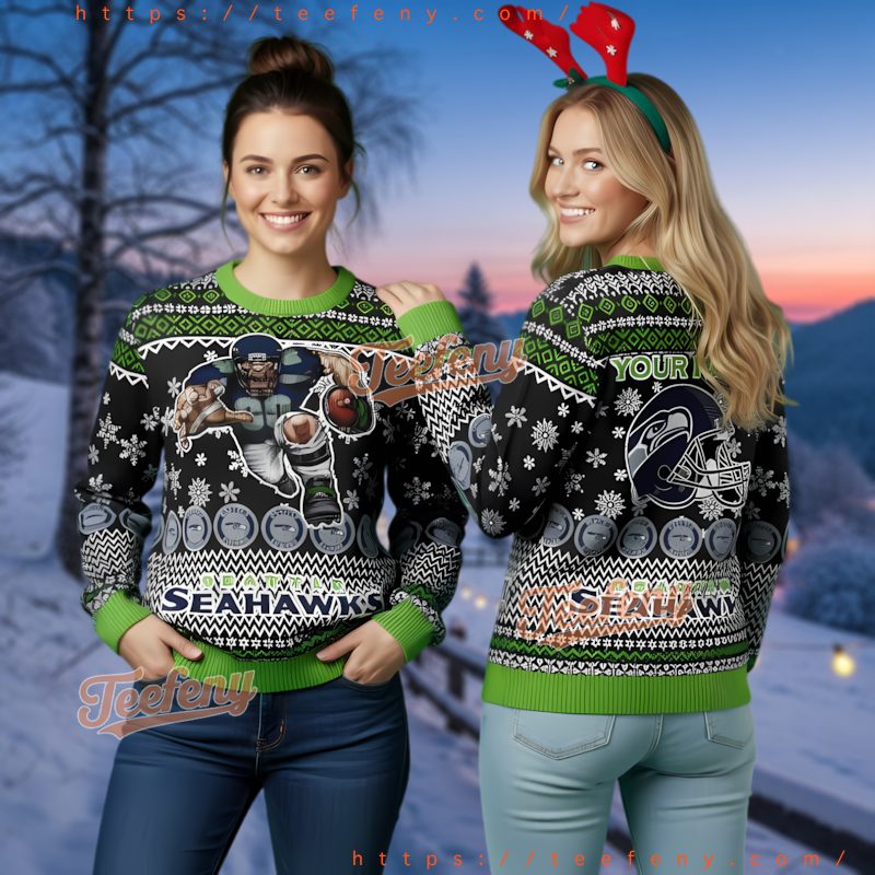 Seattle Seahawks Football Player Ugly Christmas Sweater Personalized