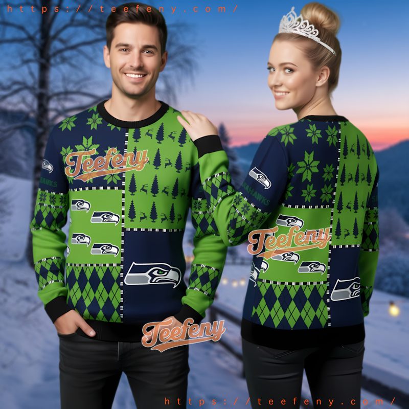 Seattle Seahawks Geometric Pattern Ugly Christmas Sweater